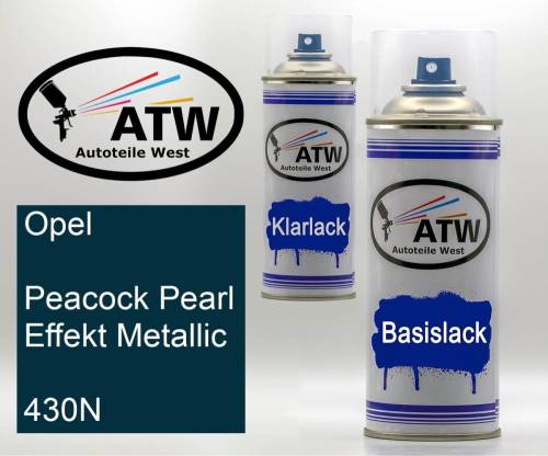 Opel, Peacock Pearl Effekt Metallic, 430N: 400ml Sprühdose + 400ml Klarlack - Set, von ATW Autoteile West.